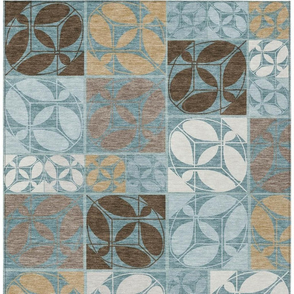 HomeRoots 10 X 14 Teal Silver Geometric Polyester Area Rug Stain Resistant Indoor Outdoor 733985