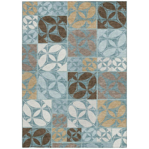 10 X 14 Teal Silver Geometric Polyester Area Rug Stain Resistant Indoor Outdoor