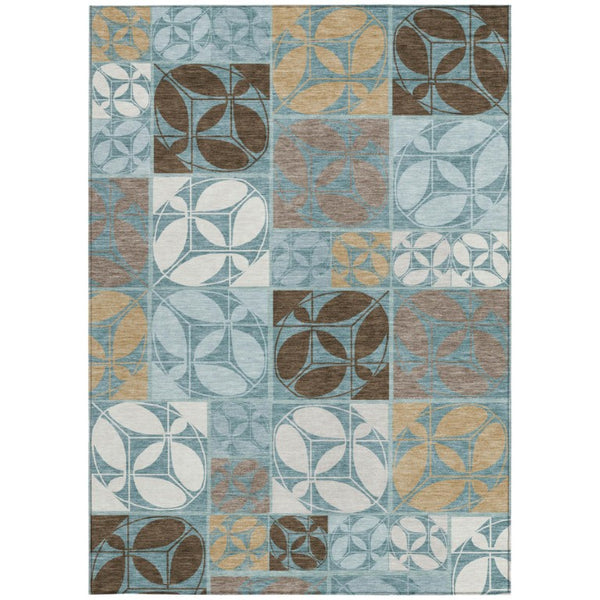 10 X 14 Teal Silver Geometric Polyester Area Rug Stain Resistant Indoor Outdoor