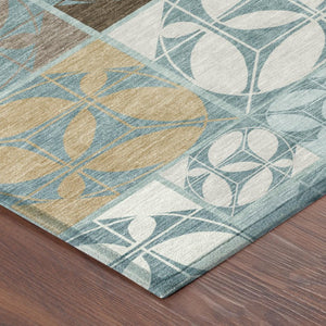 10 X 14 Teal Silver Geometric Polyester Area Rug Stain Resistant Indoor Outdoor