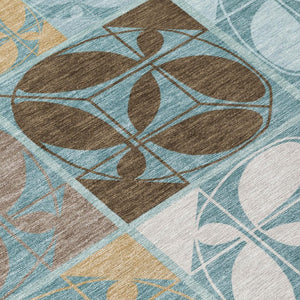 10 X 14 Teal Silver Geometric Polyester Area Rug Stain Resistant Indoor Outdoor