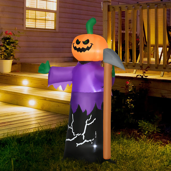 English Elm Outsunny Inflatable 5ft Pumpkin Grim Reaper with Bright LED Lights, Waterproof Yard Décor for Halloween Purple W2225P217525