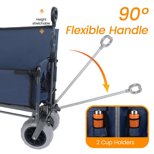 English Elm 3-in-1 Collapsible Wagon with Canopy Bench Tabletop and All-terrain Wheels for Camping Blue W2932P417651