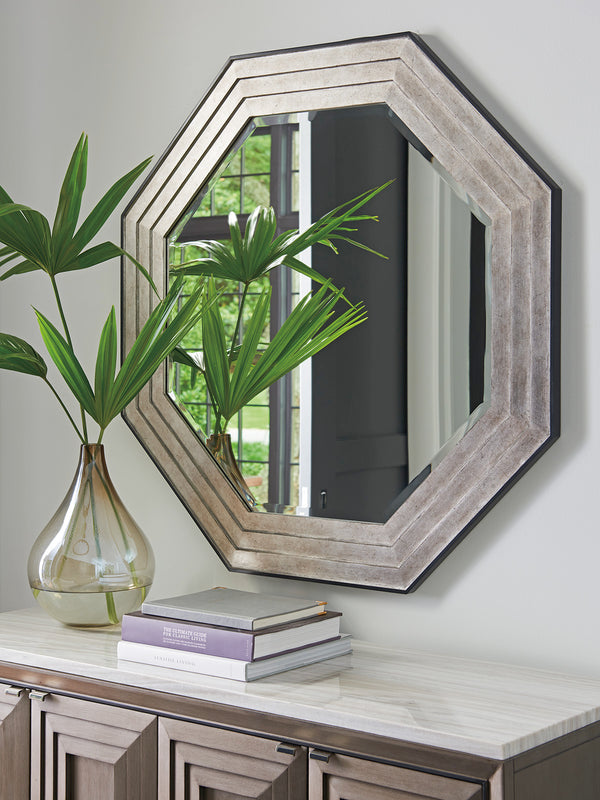 Lexington Latour Octagonal Mirror - Luxurious Hand-glazed Silver Leaf Finish With Charcoal Gray Accents Silver Leaf  733-201