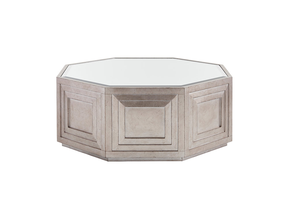 Lexington Rochelle Octagonal Cocktail Table: Luxurious Silver Leaf Finish With Beveled Mirror Top For Elegance Silver Leaf  733-947