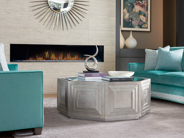 Lexington Rochelle Octagonal Cocktail Table: Luxurious Silver Leaf Finish With Beveled Mirror Top For Elegance Silver Leaf  733-947