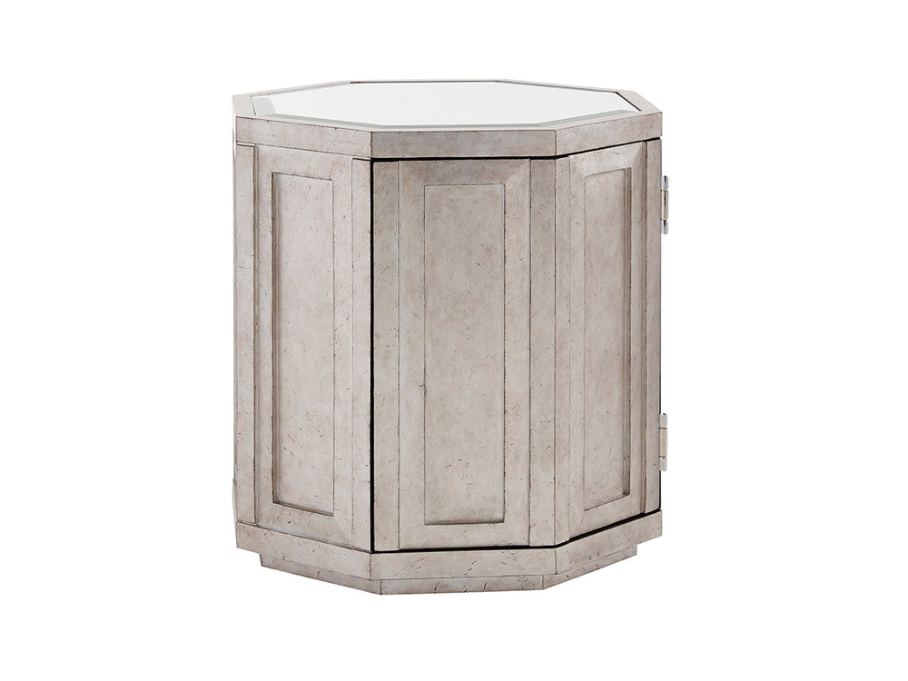 Lexington Rochelle Octagonal Storage Table - Luxe Silver Leaf Finish With Mirrored Top & Elegant Gray Interior Silver Leaf  733-957