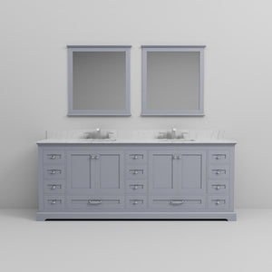 English Elm Dark Grey Double Bath Vanity Set - 84" W Carrara Marble Top, Mirrors & Faucet For Ultimate Style B2731S01039