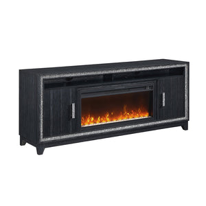English Elm Almera Dark Grey 72" Fireplace Console — Solid Wood/MDF, 15 Temps, 7 LED Colors, Remote, Timer B201P359622