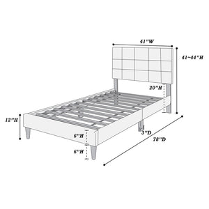 English Elm Twin Bed - Stylish Upholstered Design With Adjustable Headboard, Biscuit Tufting & Easy Assembly Options B089P240518-GIGA