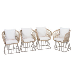 English Elm Outdoor Teak and Wicker Patio Dining Set Seats Four with Cushioned Armchairs N770PS526B27B
