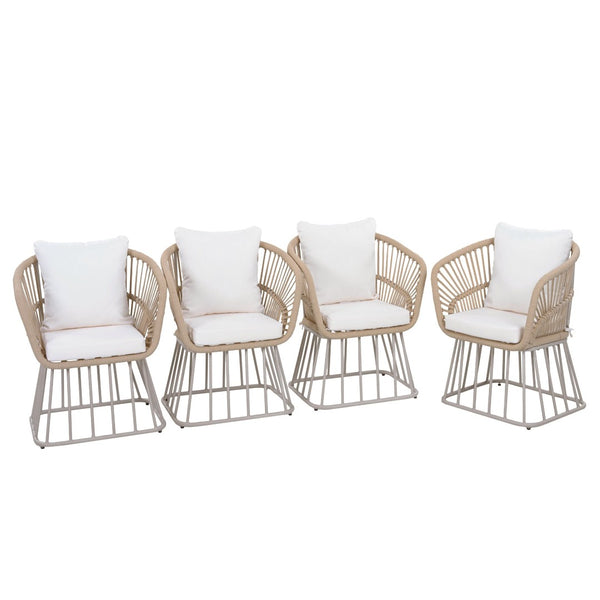 English Elm Outdoor Teak and Wicker Patio Dining Set Seats Four with Cushioned Armchairs N770PS526B27B