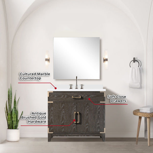 English Elm Brown Oak Single Bath Vanity Set With Cultured Marble Top, Mirror & Faucet - Stylish & Durable Design B2731S02010