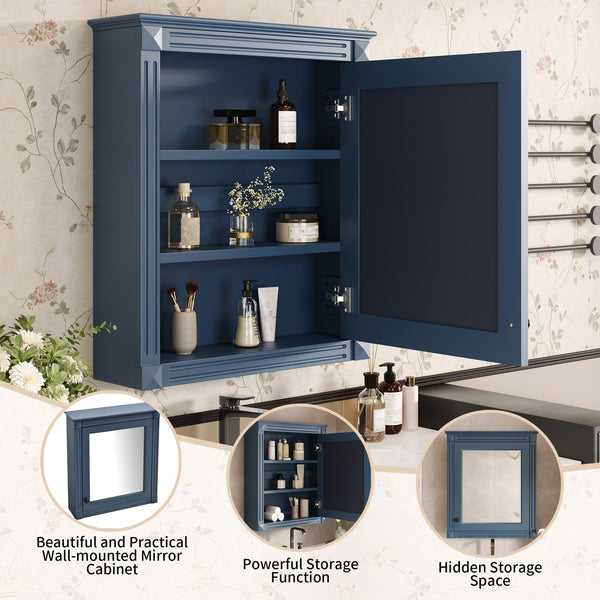 English Elm 24'' 24'' Wall Mounted Bathroom Mirror Cabinet with Adjustable Shelves, Space-Saving Modern Storage Solution Blue N710P195492C