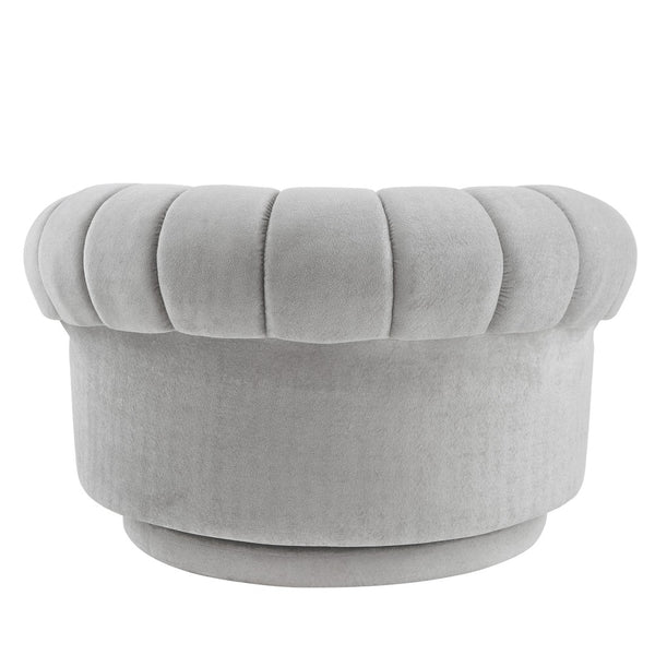 English Elm Swivel Barrel Accent Chair Chenille Tufted Round Club Seat for Living Room Lounge Grey N719S002280E