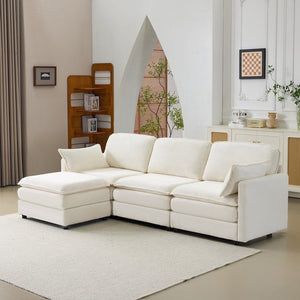 English Elm 104" Plush Cloud Modular 3-Seater Sofa with Ottoman, Beige Corduroy, High-Resilience Foam Comfort W1829S00063