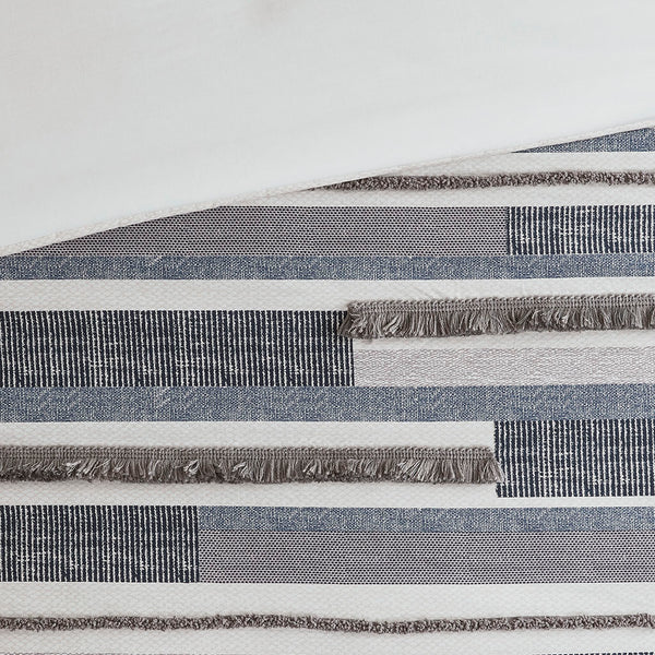 JLA Home INK+IVY - 3 Cotton Percale Duvet Cover Set with Navy Gray Print, Chenille & Fringe Trims, Antimicrobial Finish 88 L x 92 W x 0.13H II12-1216