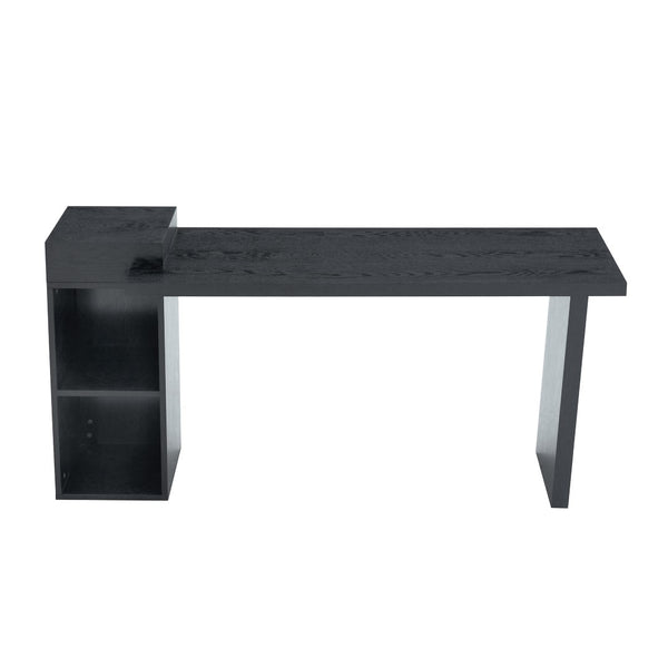 English Elm Modern Wood Grain Console Table with Two Tier Shelving for Entryway or Living Room Black W3875S00030