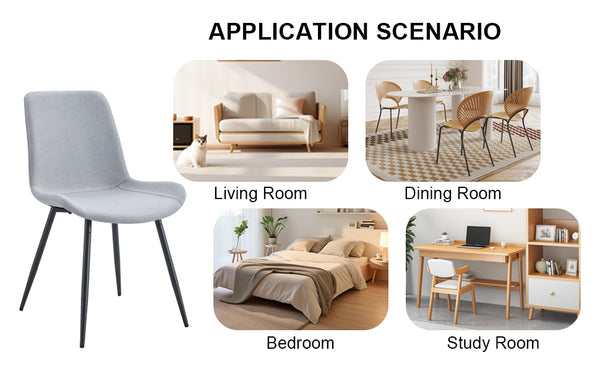 English Elm Comfortable Linen-Cotton Dining Chairs Set of 4 in Light Gray — Ergonomic Curved Cushions, Metal Legs, Breathable Fabric W1151P230557