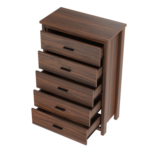 English Elm 4PCS Queen Bedroom Set with Storage Headboard & Built‑In Charging Station, 2 Nightstands, Dresser Walnut 54.25 L x 18.75 W x 9.25 H N733S307937W