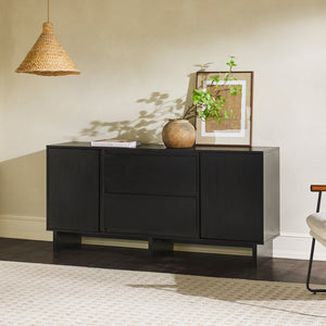 English Elm Walker Edison - 63" Scandi Sideboard with Beveled Drawers — Modern MDF Console with Cable Management & Adjustable Shelves Black 69.75 L x 20.88 W x 7.13 H B185P169078