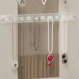 English Elm Jewelry Cabinet Armoire With Full-Length Mirror, Lighted Organizer, Lockable Storage & Modern Design W3406P340449