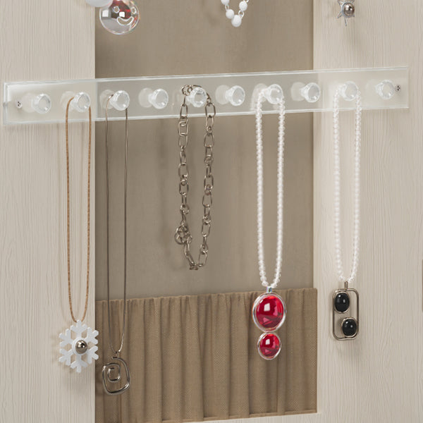 English Elm Jewelry Cabinet Armoire With Full-Length Mirror, Lighted Organizer, Lockable Storage & Modern Design W3406P340449