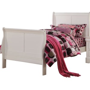 English Elm White Sleigh Bed Twin with Curved Headboard, Solid Pine Frame, White Finish, Box Spring Required B062S00526