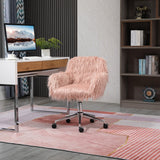 English Elm Vinsetto Faux Fur Desk Chair, Swivel Vanity Chair With Adjustable Height and Wheels For Office, Bedroom, Pink