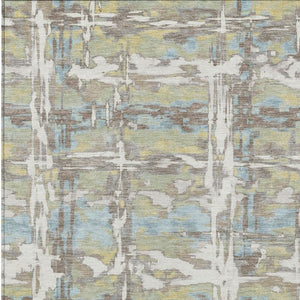 HomeRoots 5 X 8 Abstract Ivory Green Polyester Area Rug Washable for Indoor Outdoor Use 734005