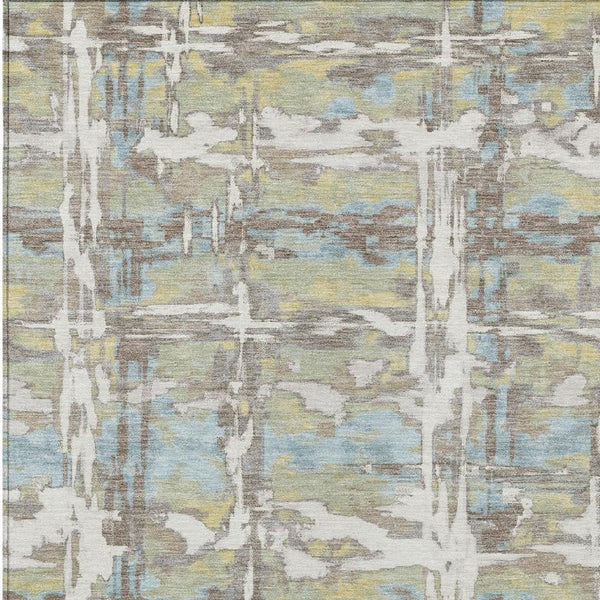 HomeRoots 5 X 8 Abstract Ivory Green Polyester Area Rug Washable for Indoor Outdoor Use 734005