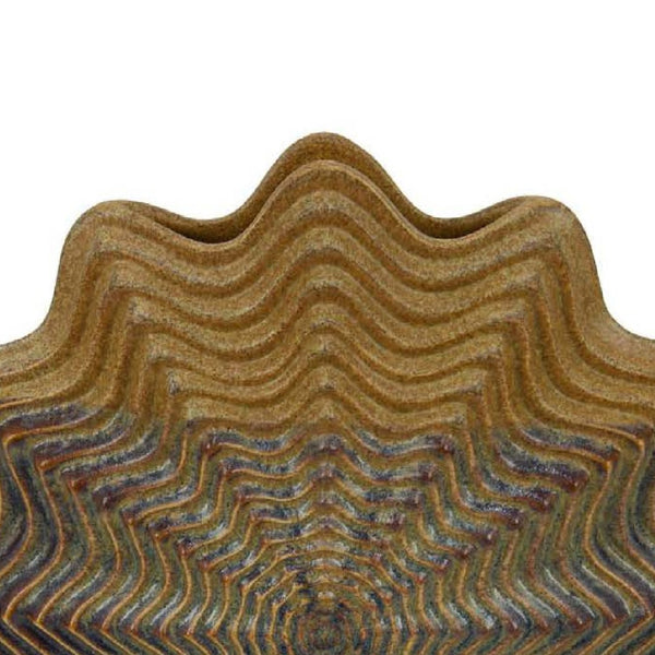 English Elm Decorative Handcrafted Ceramic Vase with Rosette Ridges Earthy Brown Gray Glaze 15 Inch B056P417010