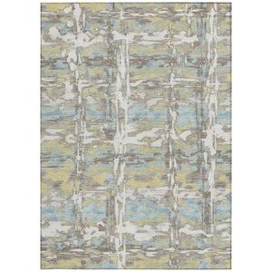 8x10 Ivory Green Abstract Polyester Area Rug Washable for Indoor Outdoor Spaces