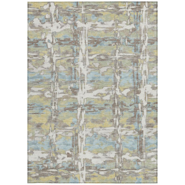 8x10 Ivory Green Abstract Polyester Area Rug Washable for Indoor Outdoor Spaces