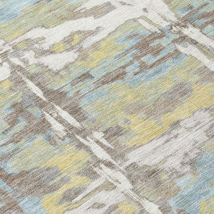 8x10 Ivory Green Abstract Polyester Area Rug Washable for Indoor Outdoor Spaces