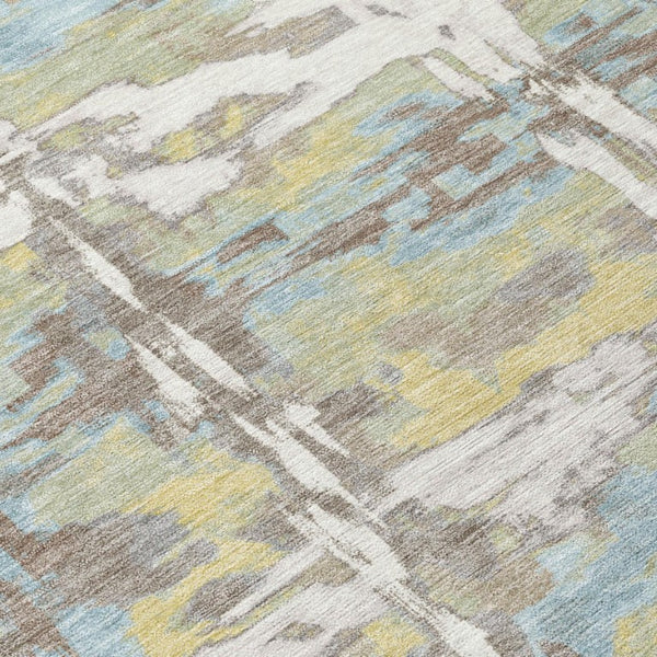 8x10 Ivory Green Abstract Polyester Area Rug Washable for Indoor Outdoor Spaces