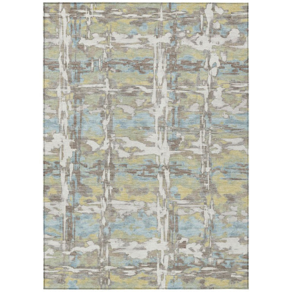 9 X 12 Abstract Ivory Green Polyester Rug Stain Resistant for Indoor Outdoor Use