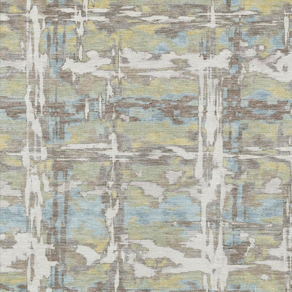 HomeRoots 9 X 12 Abstract Ivory Green Polyester Rug Stain Resistant for Indoor Outdoor Use 734008