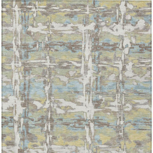 9 X 12 Abstract Ivory Green Polyester Rug Stain Resistant for Indoor Outdoor Use