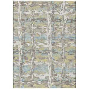10 X 14 Ivory Green Abstract Polyester Area Rug Washable for Indoor Outdoor Use