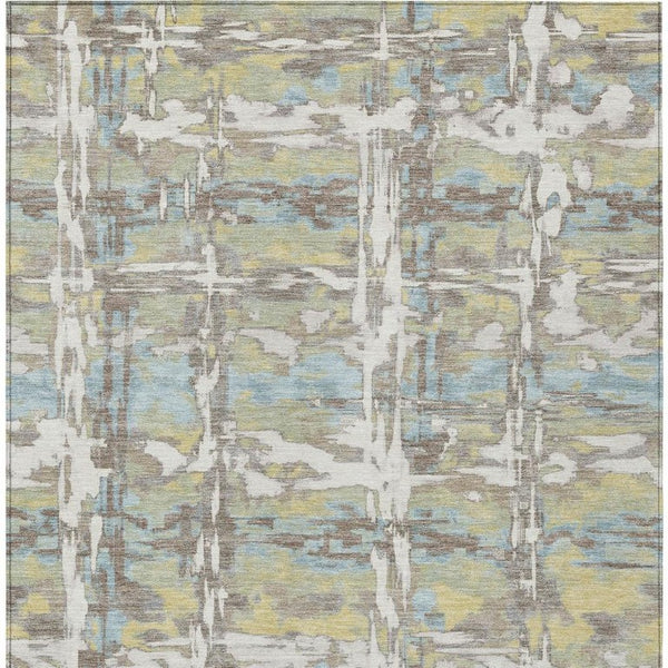 10 X 14 Ivory Green Abstract Polyester Area Rug Washable for Indoor Outdoor Use