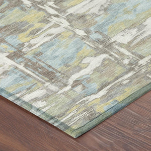 10 X 14 Ivory Green Abstract Polyester Area Rug Washable for Indoor Outdoor Use