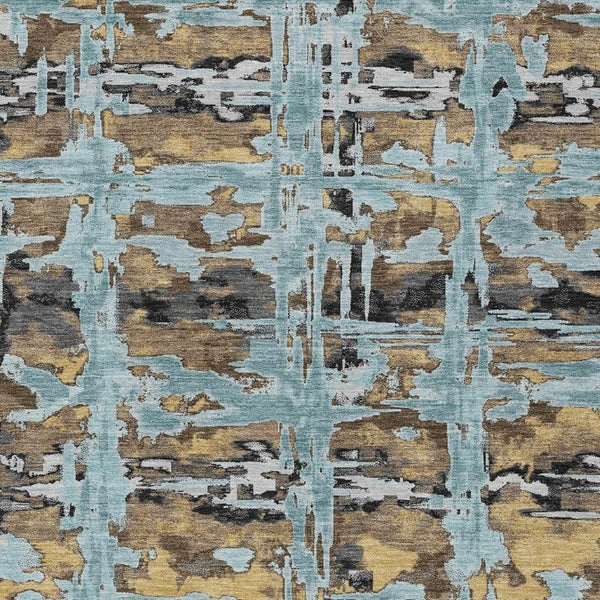 HomeRoots 8 X 10 Teal Abstract Polyester Area Rug Washable Stain Resistant Indoor Outdoor 734019