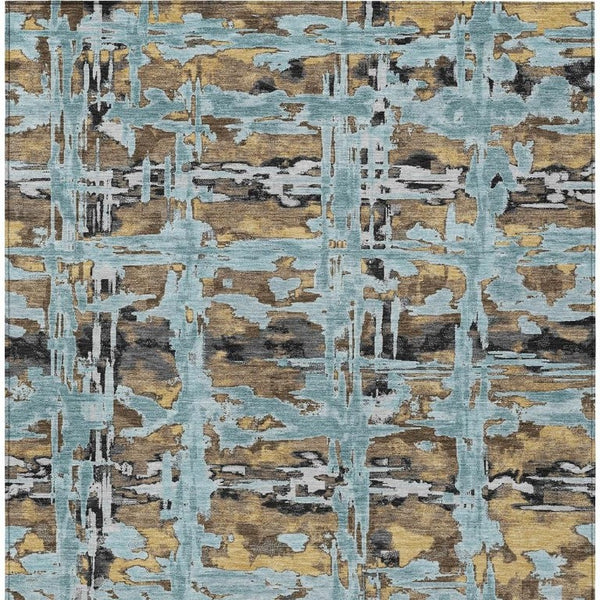 8 X 10 Teal Abstract Polyester Area Rug Washable Stain Resistant Indoor Outdoor