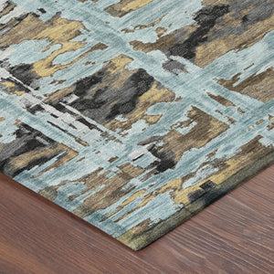 8 X 10 Teal Abstract Polyester Area Rug Washable Stain Resistant Indoor Outdoor