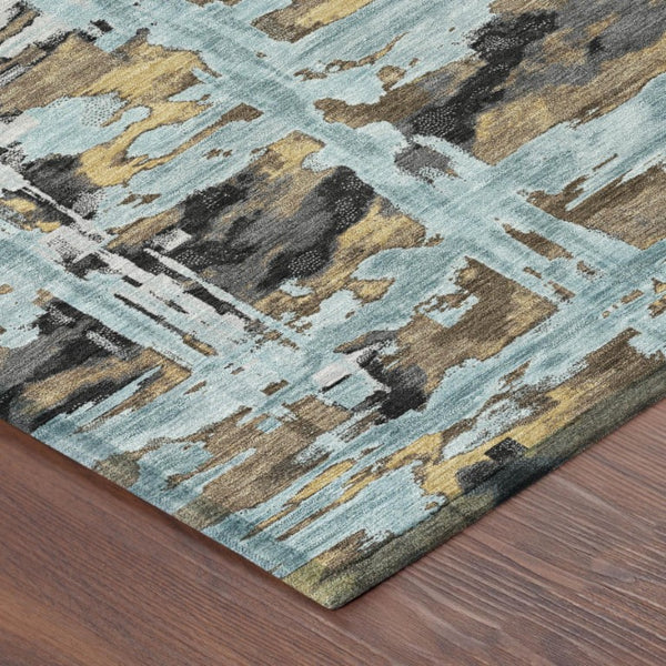 8 X 10 Teal Abstract Polyester Area Rug Washable Stain Resistant Indoor Outdoor