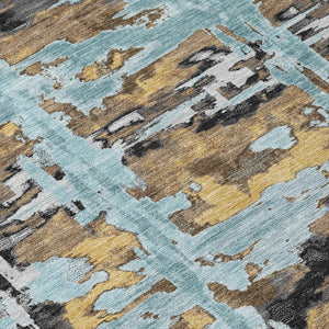 8 X 10 Teal Abstract Polyester Area Rug Washable Stain Resistant Indoor Outdoor