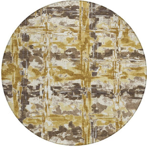 8 Ft Round Abstract Polyester Area Rug Washable Gold Geometric Indoor Outdoor Patio
