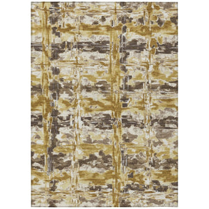 8 Ft X 10 Ft Gold Abstract Polyester Area Rug Stain Resistant for Patio or Living Room