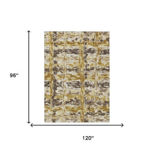 8 Ft X 10 Ft Gold Abstract Polyester Area Rug Stain Resistant for Patio or Living Room